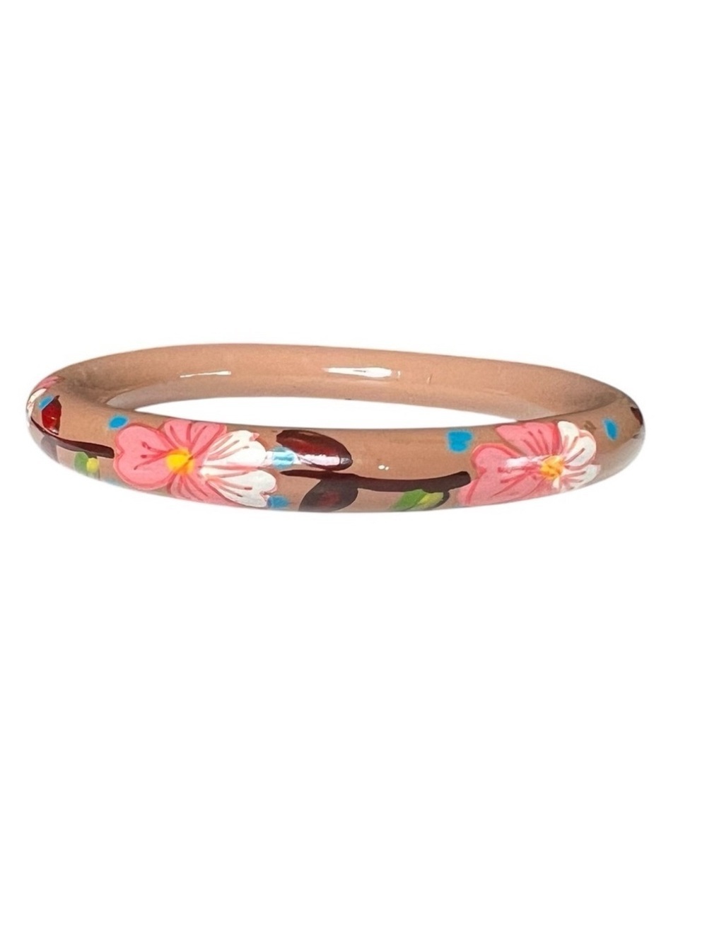Vintage Floral Bangle Hand Painted Unique Artisan Boho Style